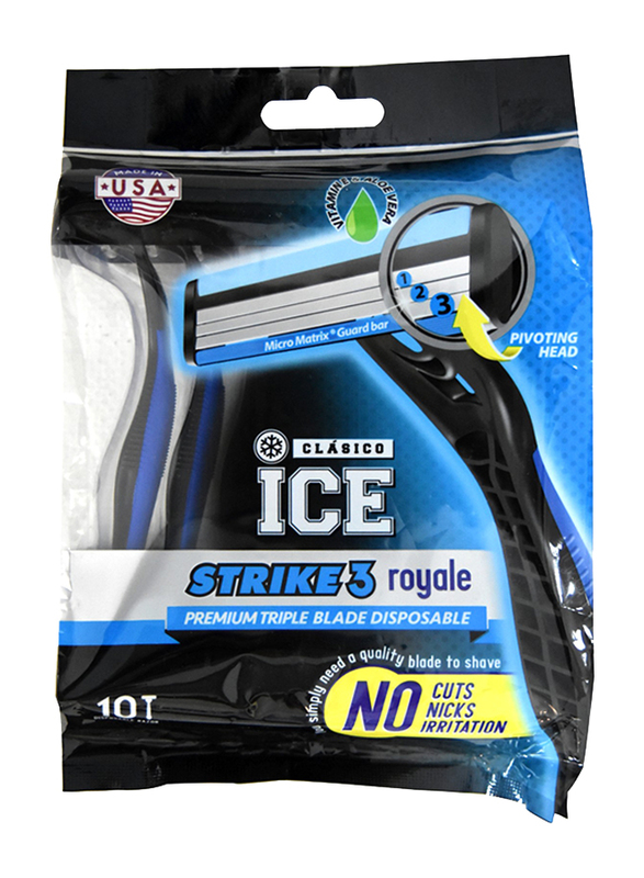 

Clasico Ice Strike 3 Disposable Triple Blade Razor, Royale Blue, 10 Pieces