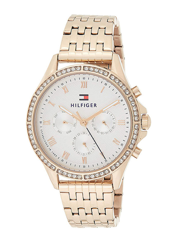 Tommy Hilfiger Ari Carnation Analog Watch for Women with Metal Band, Water Resistant with Chronograph, 1781978, Rose Gold-White 