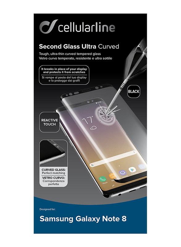 Cellular Line Samsung Galaxy Note 8 Second Glass Ultra Curved Tempered Glass Screen Protector, Black/Clear