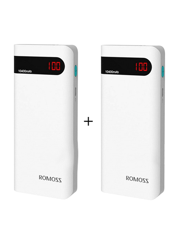 Romoss 10400mAh Sense4P Power Bank, with Micro USB Input and Digital Display, Bundle Pack, 2 Pieces, White