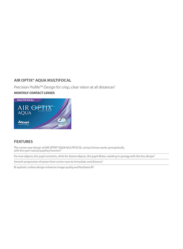 Air Optix Alcon MultiFocal Aqua Monthly Pack of 3 Contact Lenses, Clear, -8.25 MED