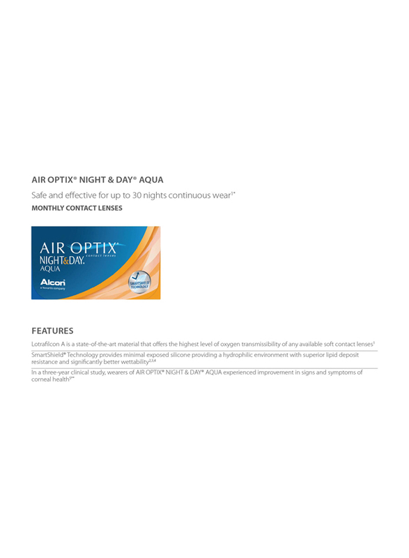 Air Optix Alcon Night & Day Aqua Monthly Pack of 3 Contact Lenses, Base Curve: 8.4mm, Clear, -2.75