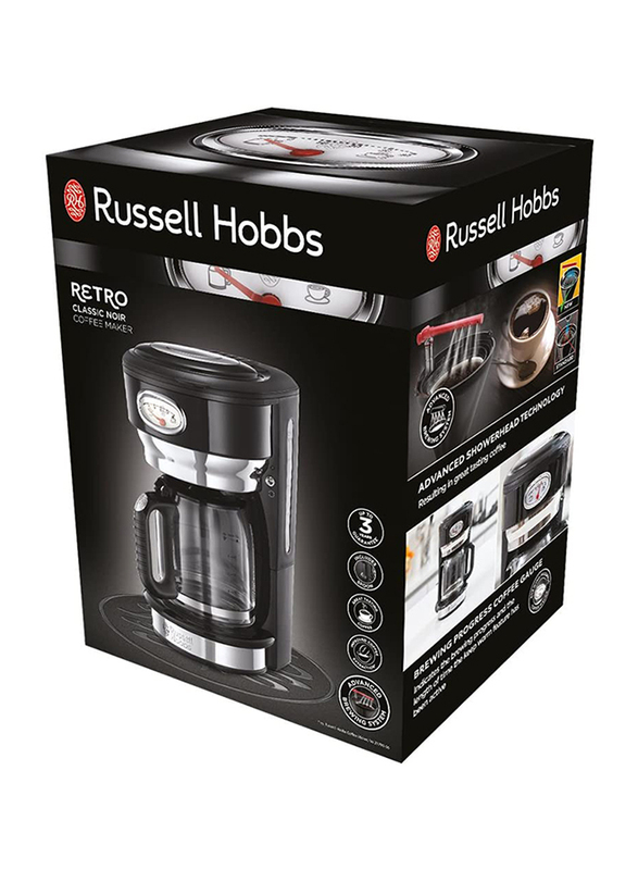 Russell Hobbs Retro Classic Noir Coffee Maker, 1000W, 21701, Black/Silver