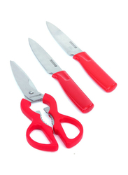 Royalford 4-Piece Kitchen Knife Set with Board, Red/Silver