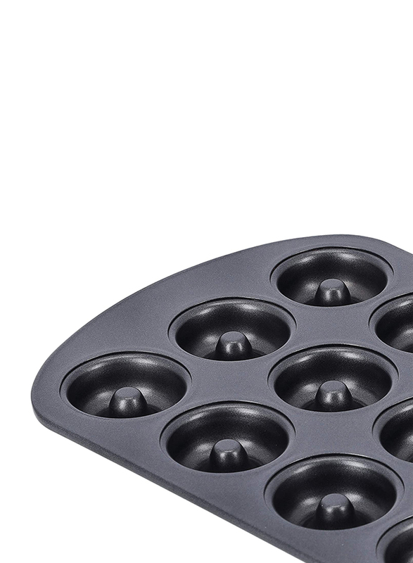 Royalford 4.5cm Carbon Steel 12 Cavity Rectangular Mini Donut Pan, 26.5 x 18 x 2cm, Black