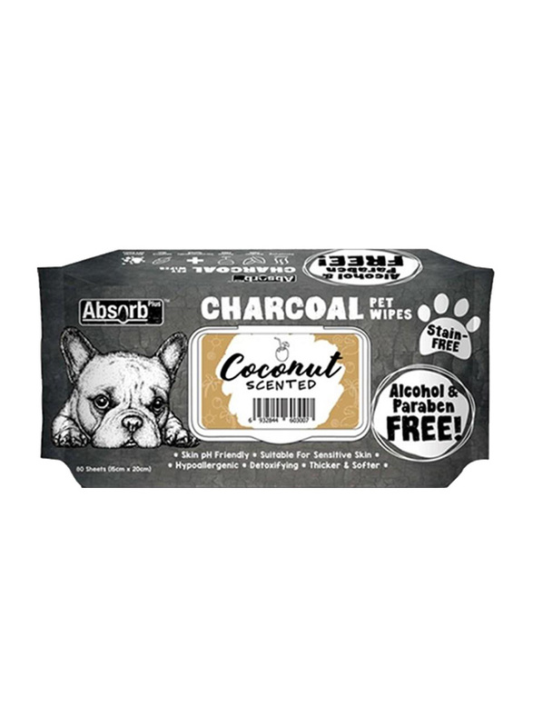 

Absolute Absorb Plus Charcoal Coconut Pet Wipes, 80 Sheets, Grey