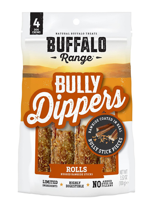 

Buffalo Range Bully Dipper Rolls Stick Dog Dry Food, 4 Chews, 100g