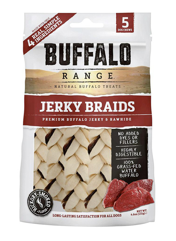 

Buffalo Range Jerky Braid Rawhide Natural Treat Dog Dry Food, 5 Chews, 131g