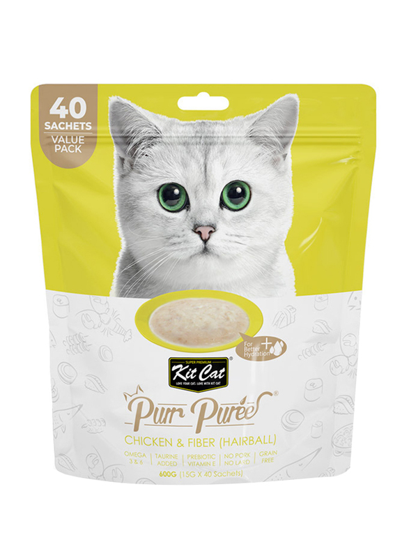

Kit Cat Purr Puree Chicken & Fiber Hairball, 40 Sachets x 15g