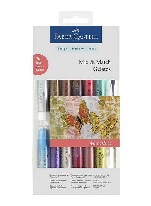 Faber-Castell Metallics Gelatos Mix & Match Crayon, 15 Pieces, Multicolor