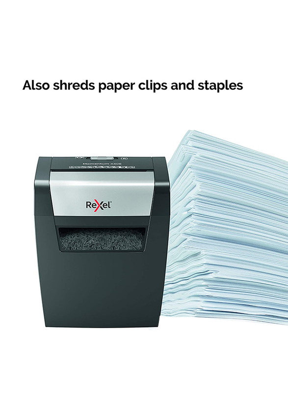 Rexel 6 Sheets Momentum Cross Cut Paper Shredder, 15 Liter Bin, X406, Black