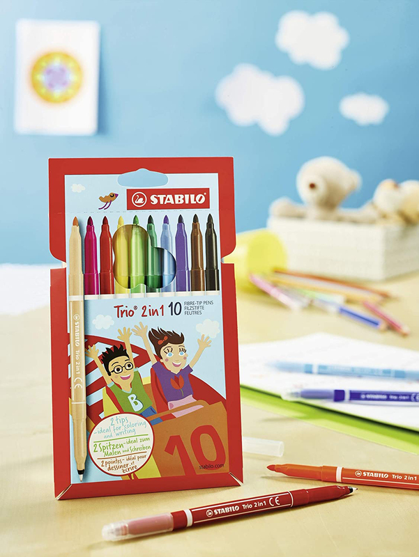 Stabilo Trio 2-in-1 Sketch Pen Set, 10 Pieces, Assorted Colors