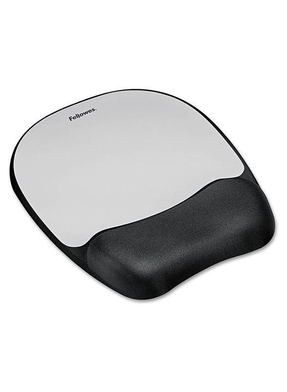 Fellowes Memory Foam Wrist Rest Mouse Pad, FEL9175801, Silver/Black