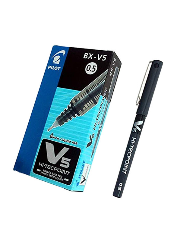 Pilot 12-Piece BX-V5 Hi-Tecpoint Roller Ball Pen, 0.5mm, TCOS-ST011-5, Black