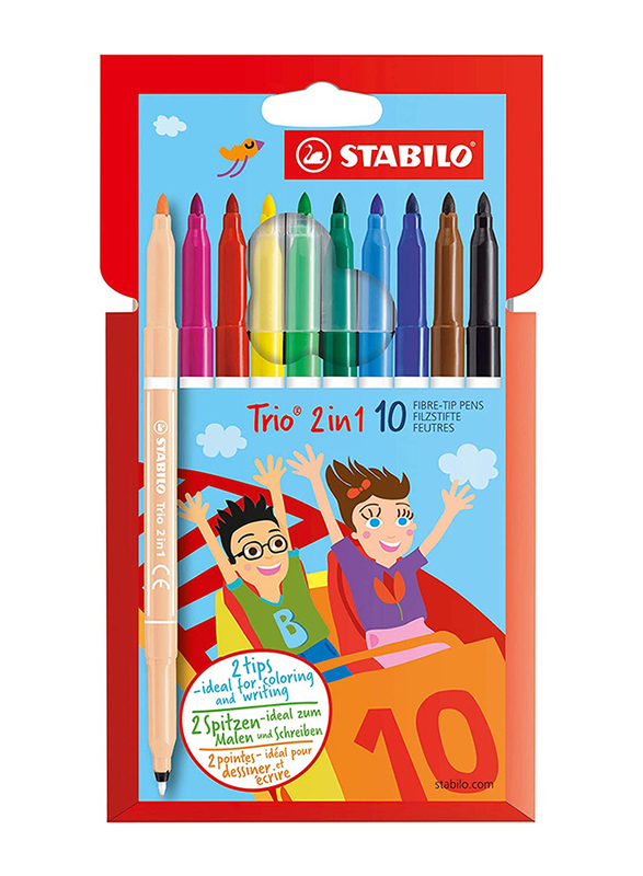 Stabilo Trio 2-in-1 Sketch Pen Set, 10 Pieces, Assorted Colors