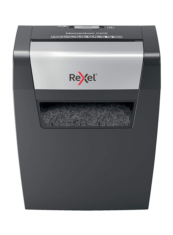 Rexel 6 Sheets Momentum Cross Cut Paper Shredder, 15 Liter Bin, X406, Black
