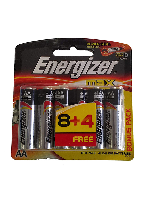 

Energizer Max AA 8 4 Alkaline Batteries, Silver/Black