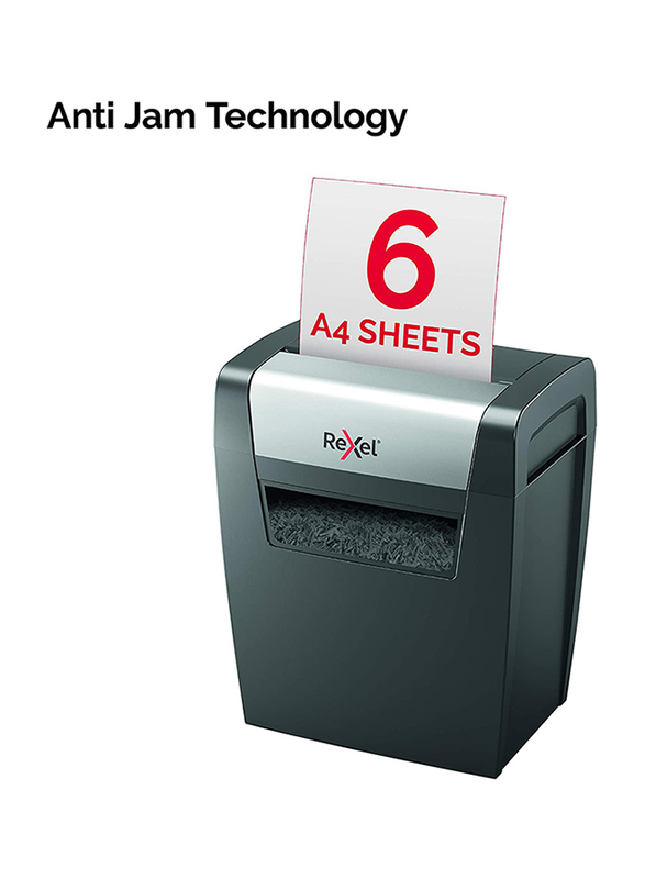 Rexel 6 Sheets Momentum Cross Cut Paper Shredder, 15 Liter Bin, X406, Black