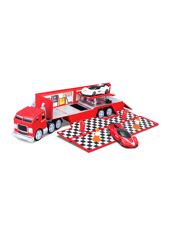 

Bburago Ferrari Race & Play 2.75' Evolution Hauler Playset, Red, Ages 1+