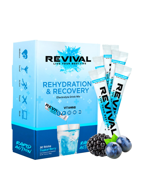 

Revival Tropical Berry Rapid Rehydration Electrolytes Powder, 30 Sticks, 300g