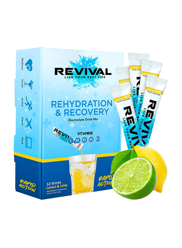

Revival Lime & Lemon Rapid Rehydration Electrolytes Powder, 12 Sticks, 120g