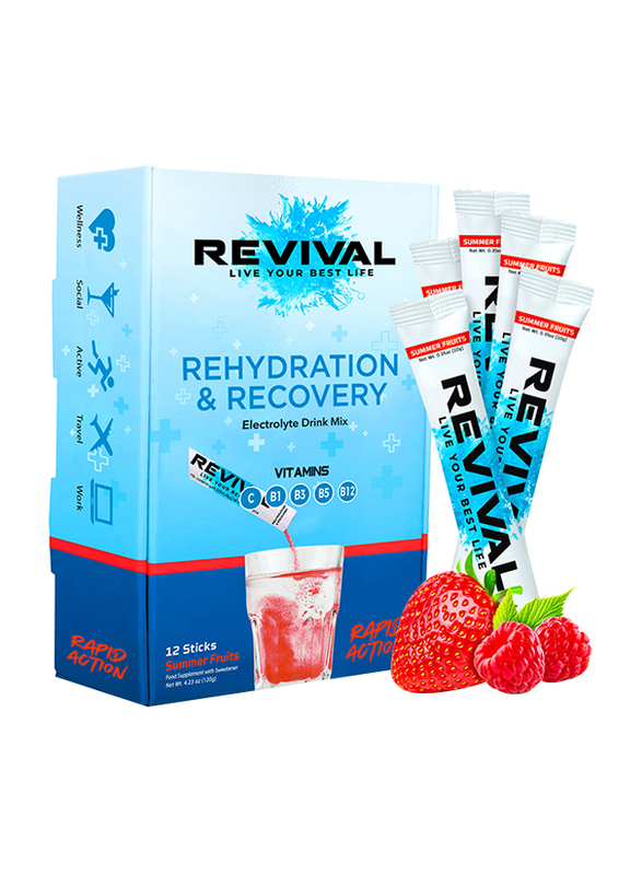 

Revival Summer Fruits Rapid Rehydration Electrolytes Powder, 12 Sticks, 120g