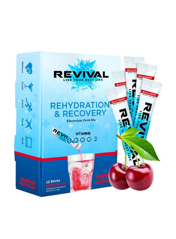 

Revival Wild Cherry Rapid Rehydration Electrolytes Powder, 12 Sticks, 120g