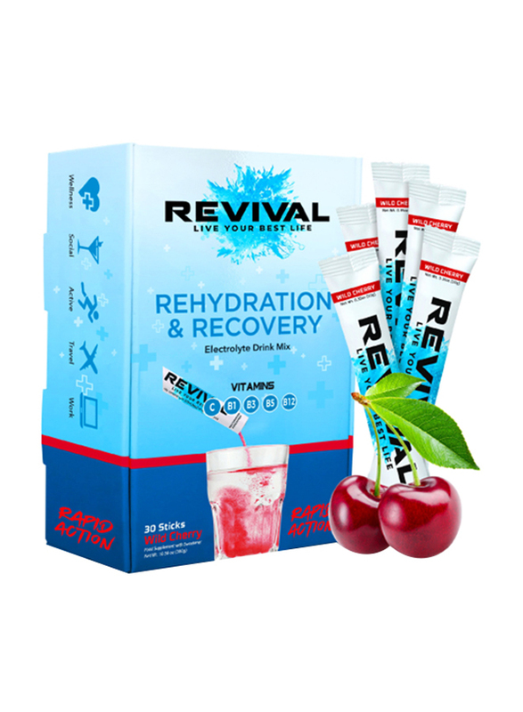 

Revival Wild Cherry Rapid Rehydration Electrolytes Powder, 30 Sticks, 300g