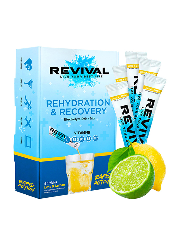 

Revival Lime & Lemon Rapid Rehydration Electrolytes Powder, 6 Sticks, 60g