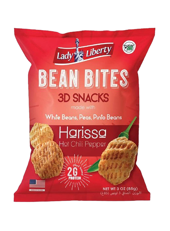 

Lady Liberty Bean Bites Harissa Hot Chilli Pepper 3D Snacks, 85g