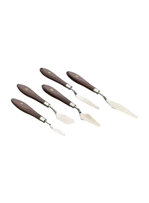 Woodstock Stainless Steel Palette Knife Set, 5 Pieces, Silver/Brown