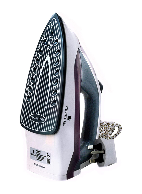 Gratus Ceramic Plate Steam Iron with Dry Mist Steam Temperature Controller, 1600W, GSI1600UC1, Purple/White