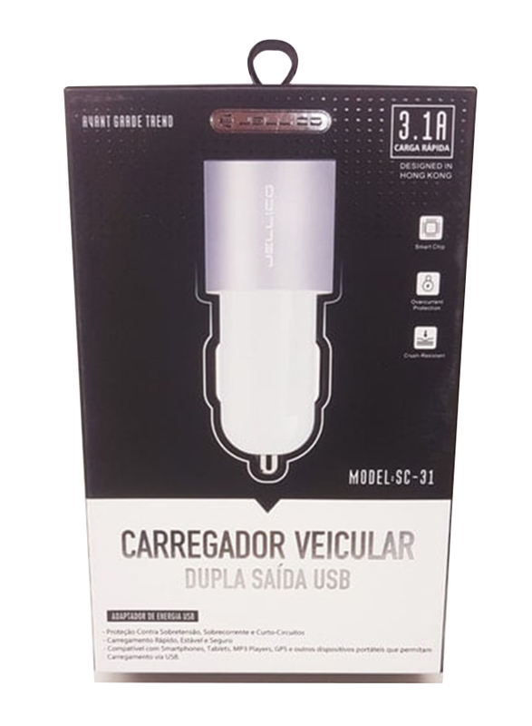 Jellico Dual Port USB Car Charger, Silver