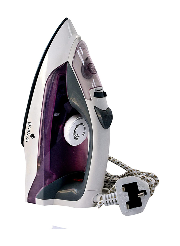 Gratus Ceramic Plate Steam Iron with Dry Mist Steam Temperature Controller, 1600W, GSI1600UC1, Purple/White