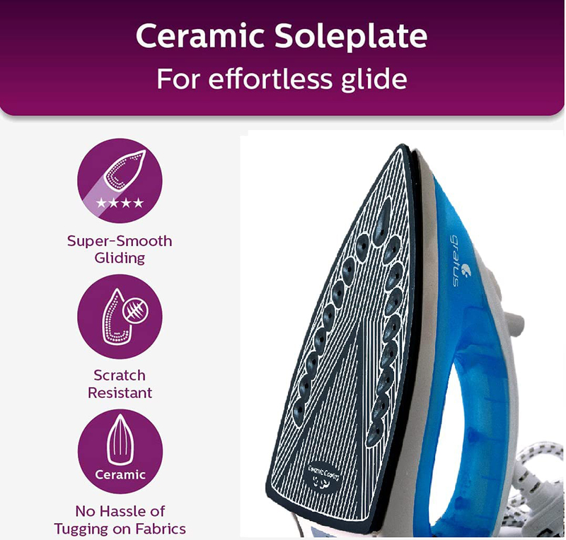 Gratus Steam Iron with Ceramic Soleplate Temperature Control, 1200W, GSI1200UC, Blue/White
