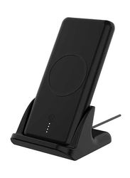 Powerology 10000mAh 2-In-1 Wireless Compact Portable & Light Weight Fast Charging Power Bank with USB Type-C and Lightning Input, Black