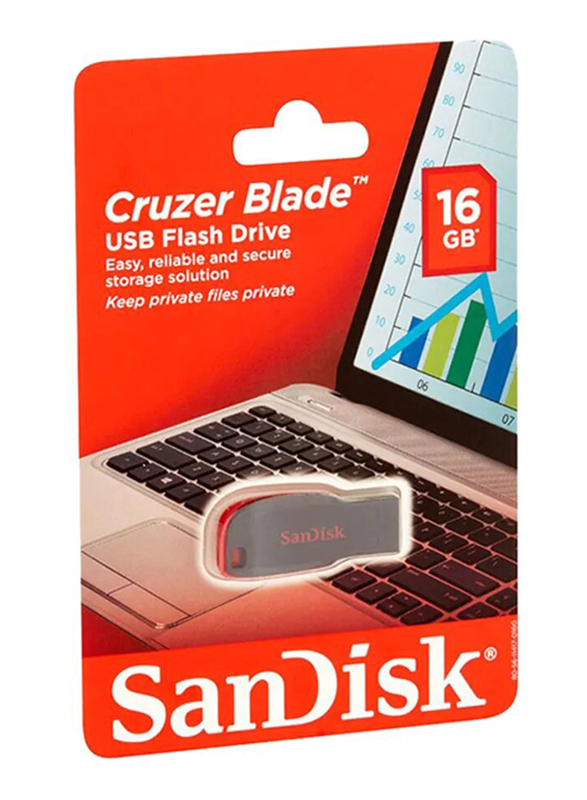 SanDisk 16GB Cruzer Blade USB 2.0 Flash Drive, Black/Red