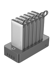 Powerology 10000mAh 6-in-1 Power Bank Station with Built-In Cable, White/Grey