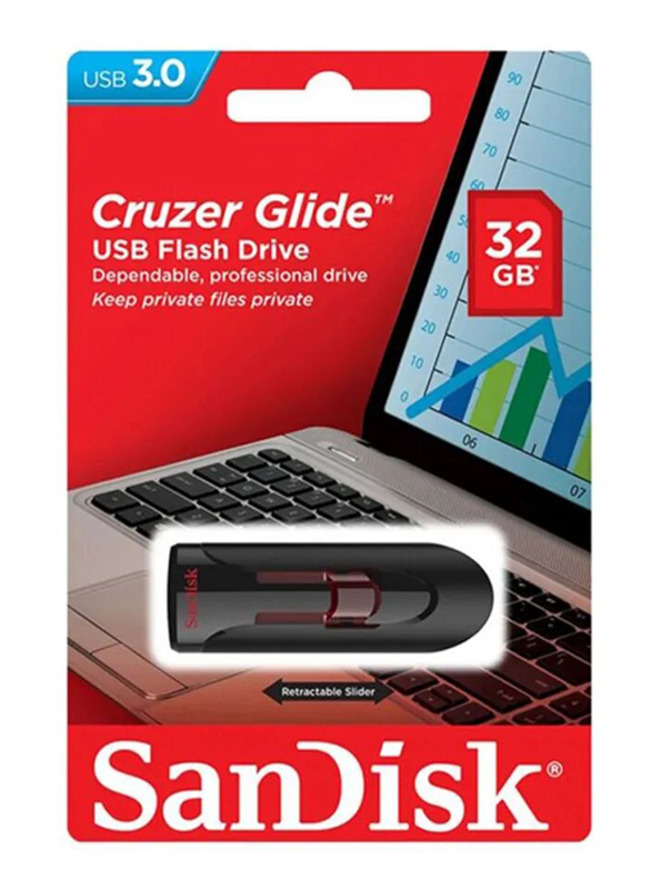 SanDisk 32GB Cruzer Glide USB 3.0 Flash Drive, Black/Red