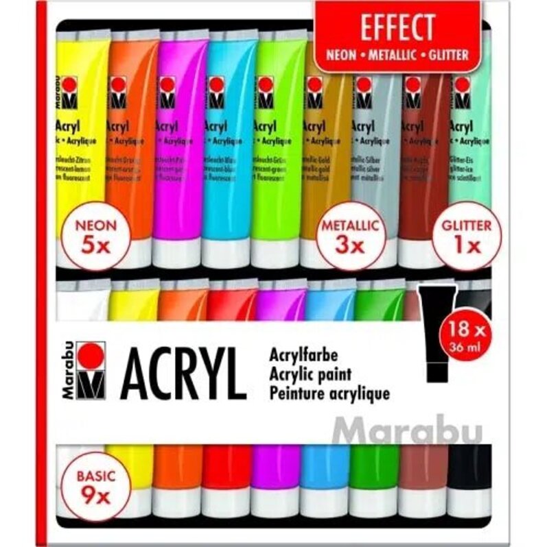 

Marabu 18-Piece Effects Acrylic Paints Set, 18 x 36ml, Multicolour