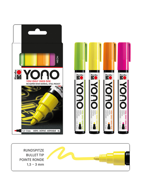 

Marabu Yono 4-Piece Acrylic Marker Set, Neon Green 365, Neon Yellow 321, Neon Orange 324, Neon Pink 334