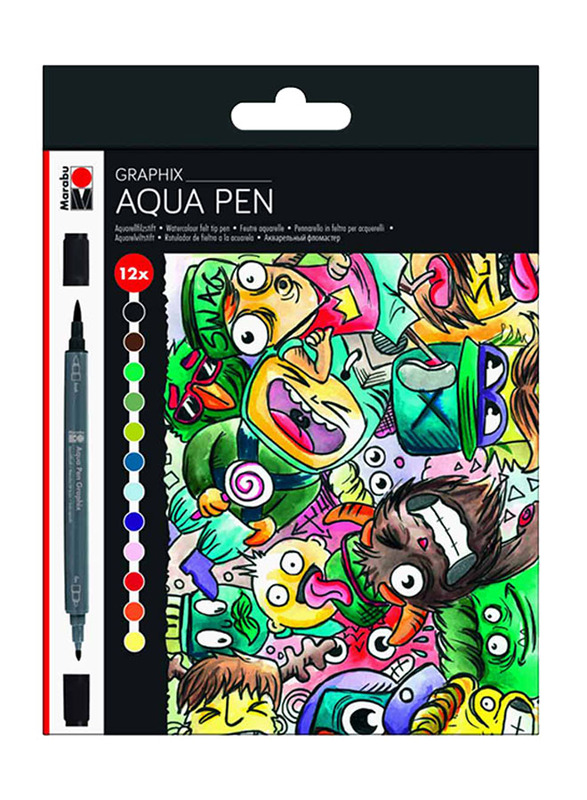 

Marabu Aqua Graphix Pen, 12 Piece, Mega Mash, Multicolour