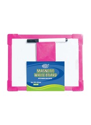FIS Magnetic White Board with Plastic Frame, Marker & Eraser, 20 x 15cm, Pink/White
