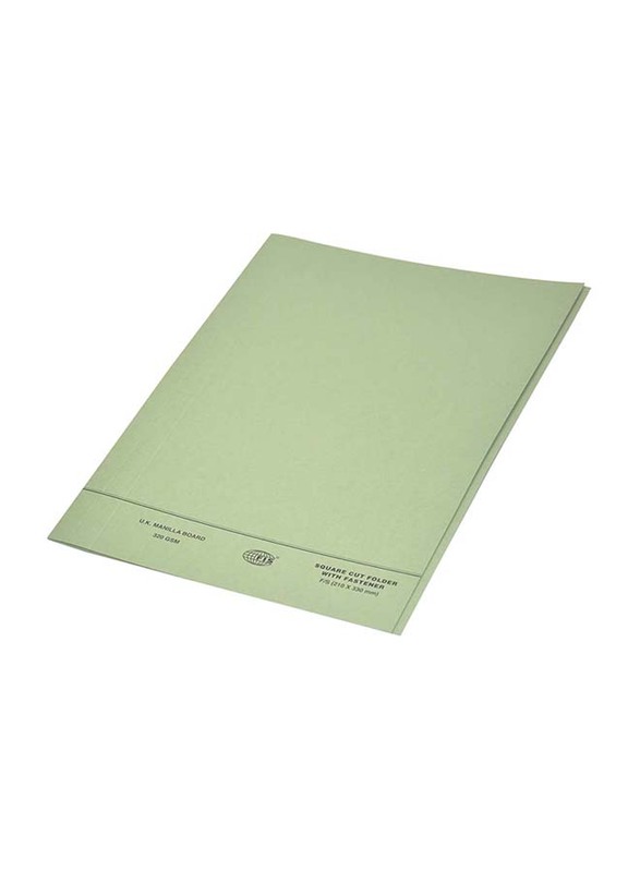 FIS Square Cut Folders with Fastener, 320GSM, F/S Size, 50 Pieces, FSFF7FGR, Green