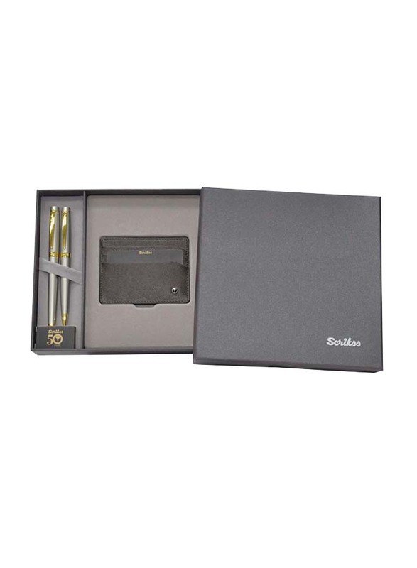 

Scrikss 3-Pieces DR202 Wallet + Ball Pen + Fountain Pen Special Gift Sets for Men, OSGT64624, Brown