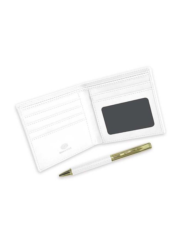 FIS Italian PU Bi-Fold Wallet and Pen Gift Set for Men, FSCLWPWH, White