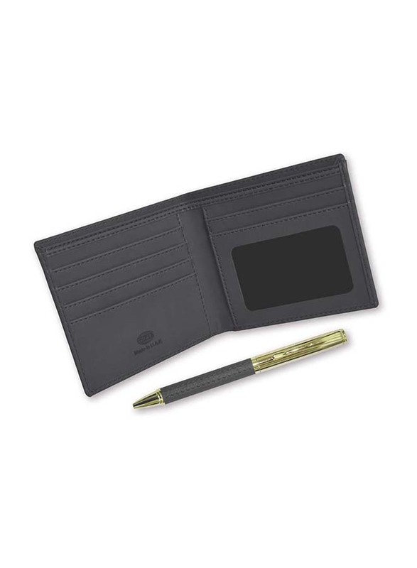 FIS Italian PU Bi-Fold Wallet and Pen Gift Set for Men, FSCLWPBK, Black