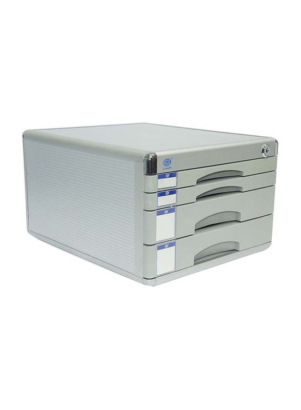 FIS 4-Drawer Aluminium File Cabinet with Key, 300 x 360 x 205mm, FSOTW-A6648, Silver