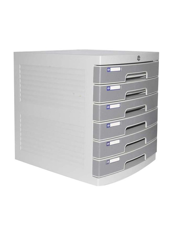 FIS Plastic File Cabinet with Key, 6 Drawers, FSOTUS-3K, Grey