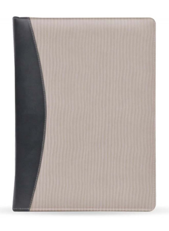 FIS Executive Italian PU Zipper Cover Folder with Writing Pad and Gift Box, Single Ruled Ivory Paper, 24 x 32 cm, 80 Sheets, FSGTEX1601, Pink/Black